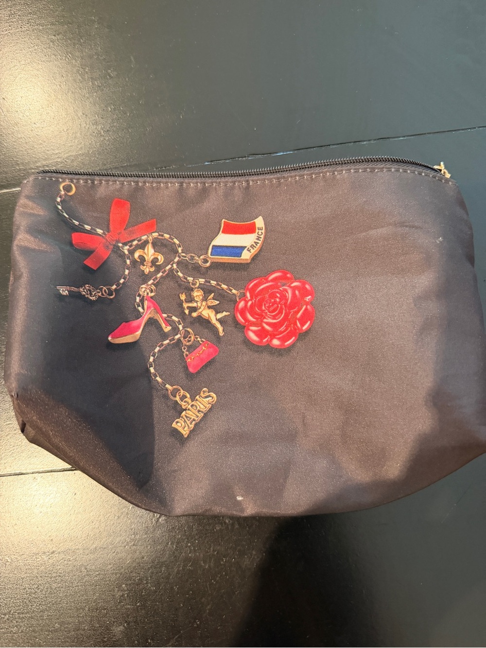 Lancome Black Cosmetic Pouch with Red Charm Motifs
